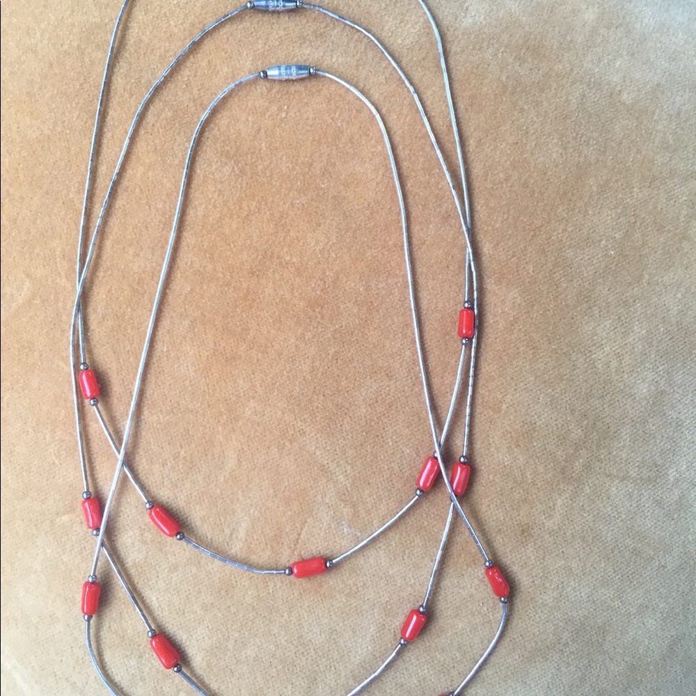 Sterling Liquid Silver Coral Necklaces Vintage Layering Seed Bead Set Boho - Picture 3 of 10